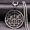 201 Stainless Steel Black Enamel Flat Round Sigil Pendant Necklaces, Stainless Steel Color, 20.08 inch(51cm)
