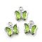 Glass Charms, Butterfly, with Brass Findings, Long-Lasting Plated, Platinum, Yellow, 8.5x7x2mm, Hole: 1mm