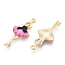 Printed Light Gold Tone Alloy Pendants, Ballerina Dancer Charms, Hot Pink, 29.5x13x2mm, Hole: 1.4mm