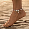 Starfish & Shell Glass Beaded Anklets, with Plastic Beads and Alloy Findings, Floral White, 9-1/2 inch(24cm)