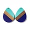 Opaque Resin & Walnut Wood Pendants, Water Drop Charms, Dark Blue, 35.5x26x3.5mm, Hole: 2mm