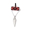 Cylinder Seed Beaded Eye Pendants, with Alloy Triangle Pendants and 304 Stainless Steel Linking Ring, Red, 42x18.5x6.5mm, Hole: 2mm