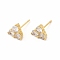 Brass Micro Pave Cubic Zirconia Stud Earrings for Women, Lead Free & Cadmium Free, Triangle, Real 18K Gold Plated, 7.5x8mm, Pin: 0.8mm