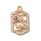 Brass Micro Pave Cubic Zirconia Pendants, Nickel Free, with Glass, Flower, Colorful, Golden, 19.5x12x3mm, Hole: 1.4mm