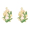 Rack Plating Alloy Enamel Pendants, Golden, Flower Charm, Misty Rose, 30x21x1.5mm, Hole: 1.8mm