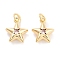 Brass with Cubic Zirconia Pendants, with Jump Ring, Cadmium Free & Nickel Free & Lead Free, Star, Real 18K Gold Plated, 13.5x11.5x5mm, Hole: 3.4mm
