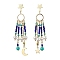 Glass Seed Beads & Shell Pearl Chandelier Earrings, Moon & Star Stainless Steel Tassel Earrings for Women, Golden, 83~88x13mm
