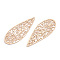 Rack Plating Brass Filigree Pendants, Long-Lasting Plated, Teardrop, Nickel Free, Light Gold, 45x17.5x0.4mm, Hole: 1.3mm