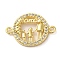 Brass Micro Pave Clear Cubic Zirconia Mama Connector Charms, Cadmium Free & Lead Free, Mother's Day Word Links, Real 16K Gold Plated, Flat Round, 14x20x2mm, Hole: 1.4mm