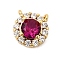 Brass Micro Pave Cubic Zirconia Charms, Flat Round, Lead Free & Cadmium Free, Long-Lasting Plated, Real 18K Gold Plated, Rack Plating, Medium Violet Red, 9x9x4mm, Hole: 0.6mm