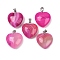 Dyed Natural Banded Agate Pendants, Heart Charms with 201 Stainless Steel Bails, Stainless Steel Color, Magenta, 22~23x20~21x9~10mm, Hole: 6x3mm