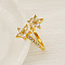 304 Stainless Steel Micro Pave Cubic Zirconia Cuff Rings with Rhinestone, Golden, for Women, Flower, 21mm, Inner Diameter: 17.4mm
