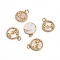 Brass Micro Pave Clear Cubic Zirconia Pendants, with Shell and Jump Rings, Flat Round with Word Love, for Valentine's Day, Golden, 17.5x15.5x2.5mm, Hole: 3.5mm