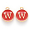 Golden Plated Alloy Enamel Charms, Cadmium Free & Lead Free, Enamelled Sequins, Flat Round with Letter, Red, Letter.W, 14x12x2mm, Hole: 1.5mm
