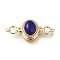 Brass Micro Pave Clear Cubic Zirconia Magnetic Clasps, Cadmium Free & Nickel Free & Lead Free, wth Natural Lapis Lazuli, Oval, Real 18K Gold Plated, 34x13x10mm