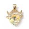 Real 18K Gold Plated Rack Plating Brass Micro Pave Cubic Zirconia Pendants, with Glass, Long-Lasting Plated, Cadmium Free & Lead Free, Two Birds with Heart, Light Goldenrod Yellow, 21x20x8mm, Hole: 5x3mm