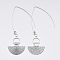 Dangle Earrings, with Tibetan Style Alloy Pendants and 304 Stainless Steel Earring Hooks, Fan Shape, Antique Silver & Stainless Steel Color, 65mm, Pin: 0.8mm