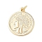 Brass Pendants, French Coin, with Jump Ring, Real 18K Gold Plated, 21x18x1mm, Hole: 3.5mm