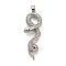 Brass Micro Pave Cubic Zirconia Pendants, Snake Charms, Platinum, 48.5x16.5x7mm, Hole: 5x3mm