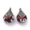 Resin Pendants, with Brass Findings, Teardrop, Antique Silver, Brown, 29~29.5x17x12~13mm, Hole: 4mm
