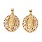 Brass Micro Pave Clear Cubic Zirconia Pendants, Long-Lasting Plated, Oval with Catholic, Real 18K Gold Plated, 28x20x5mm, Hole: 4.5x3.5mm