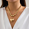 CCB Plastic Heart Pendant Round Graduated Beaded Necklaces for Women, Golden, 15.75 inch(40cm)