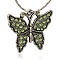 Alloy Rhinestone Pendants, Butterfly, Antique Silver, Peridot, 26x33x2.5mm, Hole: 2mm