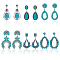 6 Pairs 6 Style Synthetic Turquoise Teardrop & Arch Flower Dangle Stud Earrings, Drop Earrings with 304 Stainless Steel & Alloy Pins for Women, Antique Silver, 45~65mm, Pin: 0.7~0.8mm, 1 Pair/style