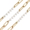 304 Stainless Steel Paperclip Chains, Ion Plating(IP), with Glass Beads, Real 18K Gold Plated, Soldered, with Spool, White, 12x4x1mm, about 32.81 Feet(10m)/Roll