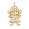 Rack Plating Brass Micro Pave Cubic Zirconia Pendants, Lead Free & Cadmium Free, Long-Lasting Plated, Human Charms, Real 18K Gold Plated, 15.5x10x2.5mm, Hole: 1.5mm