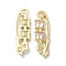Alloy Pendant, with Glass, Light Gold, Lead Free & Cadmium Free, Safety Pin Charm, Misty Rose, 35x10.5x4mm, Hole: 3mm