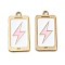 Rack Plating Alloy Enamel Pendants, Nickel Free, Rectangle with Lightning Charm, Golden, White, 24x12x1.5mm, Hole: 1.6mm