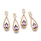 Brass Micro Pave Cubic Zirconia Pendants, with Glass, Teardrop, Long-Lasting Plated, Light Gold, Violet, 17.5x6x2.5mm, Hole: 1mm