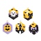 5Pcs Hallowen Theme Glass Seed Beaded Pendants, Hexagon, with 304 Stainless Steel Jump Ring, Real 18K Gold Plated, Mixed Color, 30.5x24x2.5mm, Hole: 2.5mm