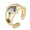 Ion Plating(IP) 304 Stainless Steel Enamel Rhombus with Eey Cuff Rings, Hollow Open Rings for Women, Real 18K Gold Plated, 13.5