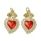 Brass Micro Pave Clear Cubic Zirconia Pendants, Cadmium Free & Lead Free, with Enamel, Sacred Heart, Real 16K Gold Plated, 25.5x16x2.5mm