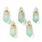 Faceted Natural Fluorite Pendants, Openable Perfume Bottle, with Golden Tone Brass Findings, 39~42x14~16x13~14mm, Hole: 2mm, capacity: 1ml(0.03 fl. oz)