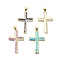 Brass Micro Pave Clear Cubic Zirconia Pendants, Cadmium Free & Lead Free, with Sythetic Opal, Cross, Real 18K Gold Plated, Real 18K Gold Plated, 34.5x21.5x3mm, Hole: 4x3.5mm