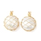 Natural Baroque Pearl Keshi Pearl Pendants, Flat Round Charms with Eco-Friendly Copper Wire Wrapped, Golden, 19~19.5x14.5~15x6~6.5mm, Hole: 3mm