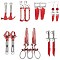 36Pcs 6 Styles Alloy Enamel Pendants, Scissor/Spanner/Hammer/Saw Blade/Knife, Platinum, 23~58.5x8~12.5x1.5~3.5mm, Hole: 2~8.5x2~13.5mm, 6pcs/style