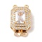 Brass Micro Pave Cubic Zirconia Box Clasps, with Glass, Nickel Free, Rectangle, 2-Strand, 4-Hole, Golden, White, 17x12.5x9mm, Hole: 1.2mm