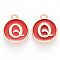 Golden Plated Alloy Enamel Charms, Cadmium Free & Lead Free, Enamelled Sequins, Flat Round with Letter, Red, Letter.Q, 14x12x2mm, Hole: 1.5mm