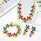 Flower Brass Enamel Pendant Necklace & Stud Dangle Earring & Link Bracelet, Real 18K Gold Plated, Colorful, 420mm & 180mm & 50x21mm