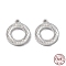 Rhodium Plated 925 Sterling Silver Charms, Round Ring with Polka Dot Charm, Textured, Real Platinum Plated, 13x11x1.2mm, Hole: 1.2mm
