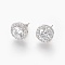 Cubic Zirconia Stud Earrings, with Brass Findings, Oval, Clear, Platinum, 12x12x7mm, Pin: 0.8mm