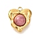 Natural Rhodonite Pendants, 304 Stainless Steel Textured Heart Charms, Golden, 14x13x5.5mm, Hole: 1.4mm