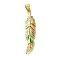 Brass Micro Pave Cubic Zirconia Pendants, Cadmium Free & Nickel Free & Lead Free, with Enamel, Feather Charms, with Jump Ring, Real 18K Gold Plated, 40.5x9.5x2.5mm, Hole: 5.5x4mm