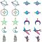 20Pcs 10 Style Space Theme Alloy Pendants, Spaceman & Double Horn/Crescent Moon & Star, Rainbow Color, 13~27x10.5~27x1.5~5mm, Hole: 1.4~3.5mm, 2pcs/style
