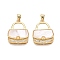 Brass Micro Pave Clear Cubic Zirconia Pendants, Cadmium Free & Lead Free, with Shell, Handbag Charms, Real 18K Gold Plated, 24x19x5mm, Hole: 5x3.5mm