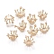 Brass Bead Caps, with Micro Pave Cubic Zirconia, Apetalous, Long-Lasting Plated, Nickel Free, Real 18K Gold Plated, 11.5~13x7.5mm, Hole: 1.2mm